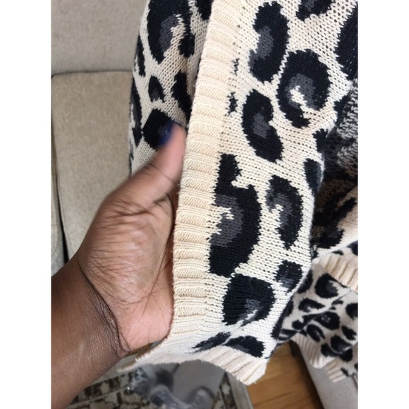 womens cheetah print Knit Long Sleeve Waterfall Cardigan Medium Open Front - Picture 6 of 9